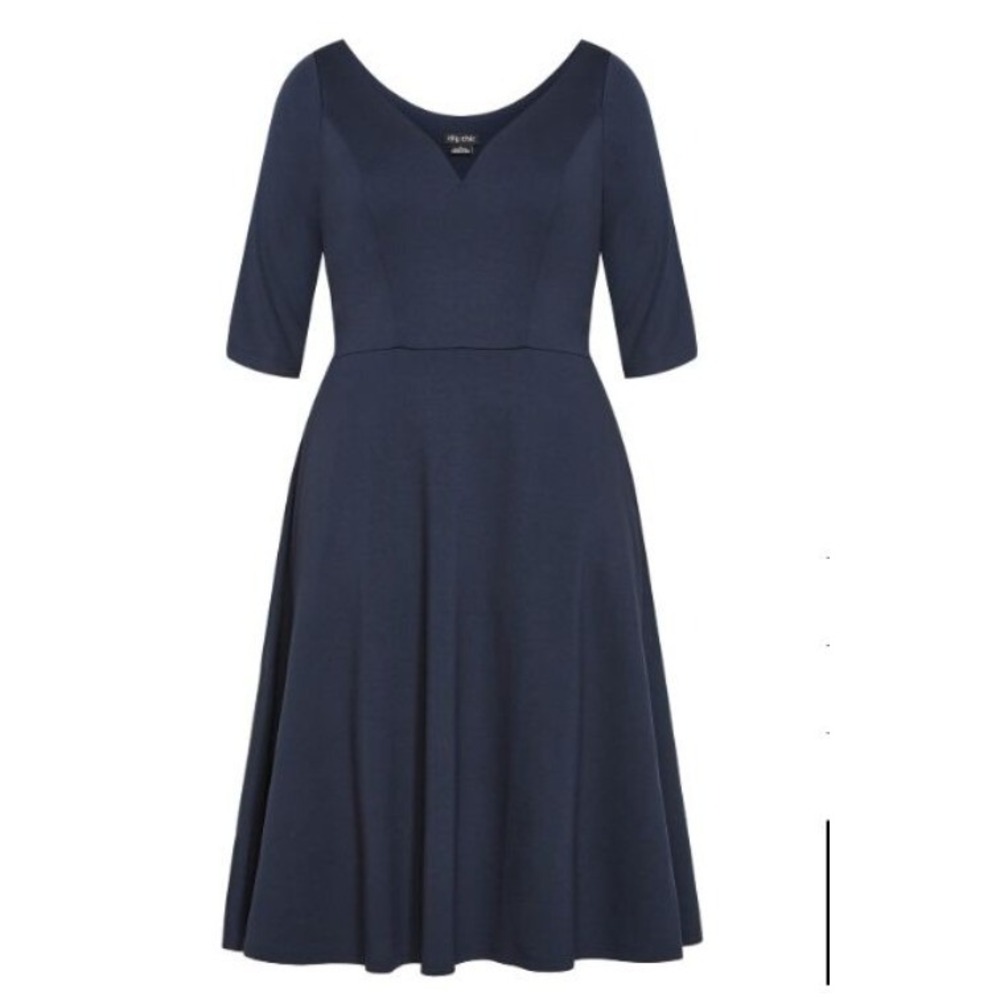 City Chic Navy Fit and Flare Dress Sweetheart V-Neck Plus Size‎ L 20 00142874
